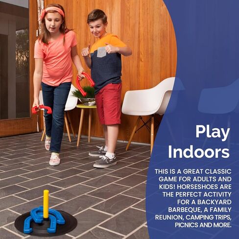 Indoor Outdoor Rubber Horseshoes Set: 4 Horseshoes, 2 Pegs, 2 Rubber Mats, 2 Red Plastic dowels & 1 Mesh Bag | Perfect for Tailgate, Beach, Parks, Picnics, Backyard, Fun for Kids Adults in Saudi Arabia