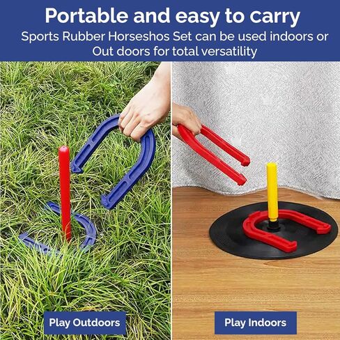 Indoor Outdoor Rubber Horseshoes Set: 4 Horseshoes, 2 Pegs, 2 Rubber Mats, 2 Red Plastic dowels & 1 Mesh Bag | Perfect for Tailgate, Beach, Parks, Picnics, Backyard, Fun for Kids Adults in Saudi Arabia