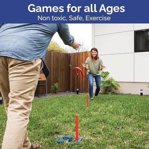 Indoor Outdoor Rubber Horseshoes Set: 4 Horseshoes, 2 Pegs, 2 Rubber Mats, 2 Red Plastic dowels & 1 Mesh Bag | Perfect for Tailgate, Beach, Parks, Picnics, Backyard, Fun for Kids Adults in Saudi Arabia
