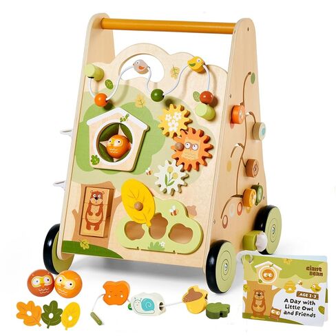 Wooden Baby Push Walker مع مركز النشاط-أداة مرور السيارات مرور البدلاء ، وعجلة القيادة ، والتروس ، والخرز ، ولعب Montessori للأطفال الصغار 1-3 ، والتعلم المشي. in Kuwait