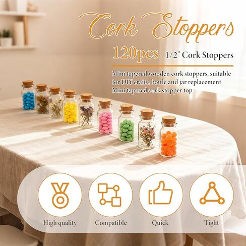 1/2 Inch Mini Tapered Cork Stoppers, 120 Pcs Cork Stoppers Wine Bottle Corks Plugs Replacement Wooden Wine Stopper Durable Small Bottle Plugs Replacement Wines Stopper for Jars Beer Bottles DIY Crafts in Saudi Arabia