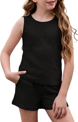 blibean Girls Summer Clothes Sets Kids Tank Tops Shorts Thread Outfits Size 6-15 Years in Saudi Arabia