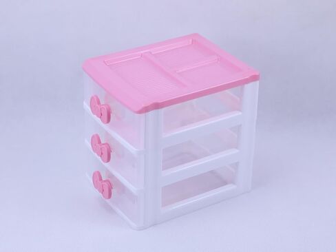 منظم مكياج مكتبي لغرف النوم للفتيات الجميلات مع أدراج استقبال للمكتب من ثلاث طبقات على شكل فيونكة وردية، بلاستيك in Kuwait