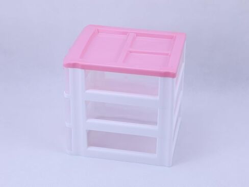 منظم مكياج مكتبي لغرف النوم للفتيات الجميلات مع أدراج استقبال للمكتب من ثلاث طبقات على شكل فيونكة وردية، بلاستيك in Kuwait