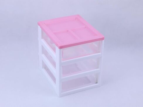 منظم مكياج مكتبي لغرف النوم للفتيات الجميلات مع أدراج استقبال للمكتب من ثلاث طبقات على شكل فيونكة وردية، بلاستيك in Kuwait