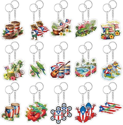 Puerto Rico Keychain Souvenirs Gift Bulk Puerto Rico Acrylic Keychain Birthday Party Decorations Supplies in Saudi Arabia
