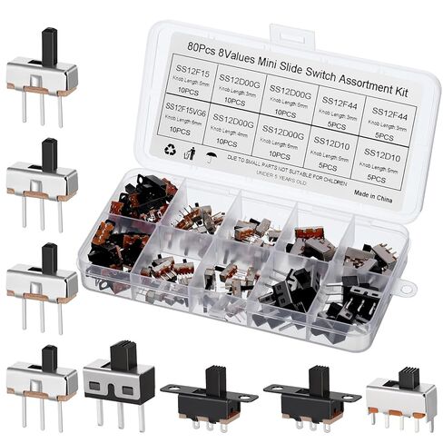 مفتاح منزلق صغير، 80 قطعة من مفاتيح الشرائح الصغيرة 8 قيم Spdt Micro Mini Slide-Switch Kit مجموعة مفاتيح الشريحة 1p2t تبديل مفاتيح 2 موضع 3 دبوس صغير مصغر عمودي لوحة جبل مقبض الباب in Saudi Arabia