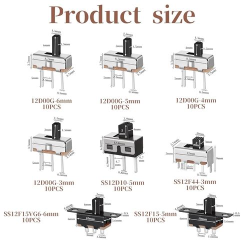 مفتاح منزلق صغير، 80 قطعة من مفاتيح الشرائح الصغيرة 8 قيم Spdt Micro Mini Slide-Switch Kit مجموعة مفاتيح الشريحة 1p2t تبديل مفاتيح 2 موضع 3 دبوس صغير مصغر عمودي لوحة جبل مقبض الباب in Saudi Arabia