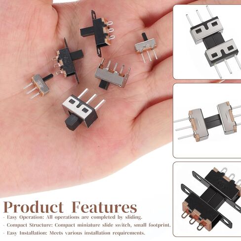 مفتاح منزلق صغير، 80 قطعة من مفاتيح الشرائح الصغيرة 8 قيم Spdt Micro Mini Slide-Switch Kit مجموعة مفاتيح الشريحة 1p2t تبديل مفاتيح 2 موضع 3 دبوس صغير مصغر عمودي لوحة جبل مقبض الباب in Saudi Arabia