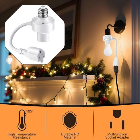 Enhon 1 Pcs 3 in 1 Light Socket Outlet Adapter, E26 Light Socket to Plug Adapter with Extension Cord, 3 Prong Bulb Outlet Converter for Indoor Outdoor Garage, Porch, Patio, Camera, LED Strip (White) in Saudi Arabia