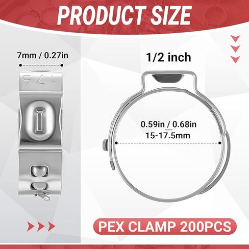 100 قطعة من مشابك Pex Cinch مقاس 3/8 بوصة، 304 حلقات تجعيد من الفولاذ المقاوم للصدأ مشابك خرطوم أذن واحدة لوصلات تركيب أنابيب أنابيب Pex، فضي in Kuwait