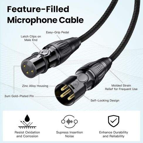 XLR Cable 10ft, Male to Female XLR to XLR Balanced Microphone Cable, Gold-Plated 3-Pin, Oxygen-Free Copper (OFC), Shielded Braided Mic Cord for Mixer, Speaker System – 10 Foot (1 Pack) in Saudi Arabia