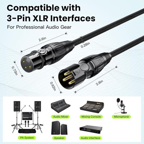 XLR Cable 10ft, Male to Female XLR to XLR Balanced Microphone Cable, Gold-Plated 3-Pin, Oxygen-Free Copper (OFC), Shielded Braided Mic Cord for Mixer, Speaker System – 10 Foot (1 Pack) in Saudi Arabia