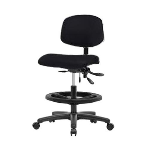 Thomas ECOM VMBCH-RG-T0-A1-BF-RG-c8546 كرسي فينيل أزرق متوسط ​​الارتفاع مع قاعدة من النايلون الأسود وبدون إمالة، ذراع قابل للتعديل، حلقة قدم سوداء، ينزلق in Kuwait