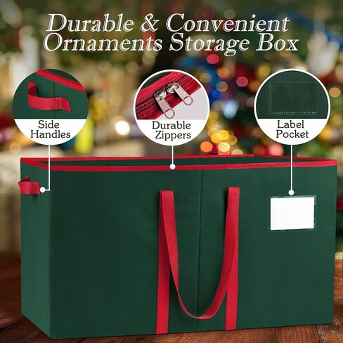 Christmas Ornament Storage Box, Store Up to 128 Ornaments, Christmas Storage Container, Dual Zipper & Adjustable, Large Organizer Bin to Protect and Store Holiday Ornaments (Red-2 Pack) in Saudi Arabia