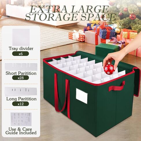 Christmas Ornament Storage Box, Store Up to 128 Ornaments, Christmas Storage Container, Dual Zipper & Adjustable, Large Organizer Bin to Protect and Store Holiday Ornaments (Red-2 Pack) in Saudi Arabia
