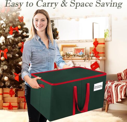 Christmas Ornament Storage Box, Store Up to 128 Ornaments, Christmas Storage Container, Dual Zipper & Adjustable, Large Organizer Bin to Protect and Store Holiday Ornaments (Red-2 Pack) in Saudi Arabia
