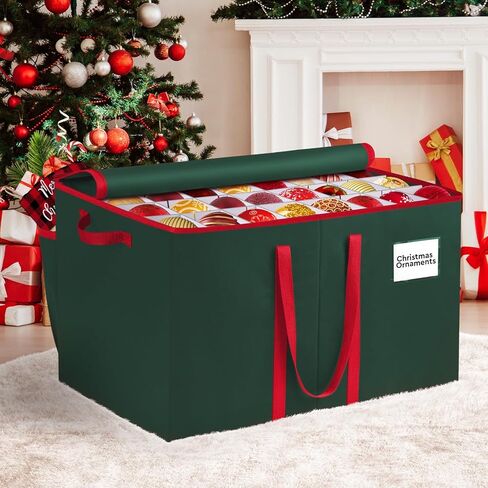 Christmas Ornament Storage Box, Store Up to 128 Ornaments, Christmas Storage Container, Dual Zipper & Adjustable, Large Organizer Bin to Protect and Store Holiday Ornaments (Red-2 Pack) in Saudi Arabia