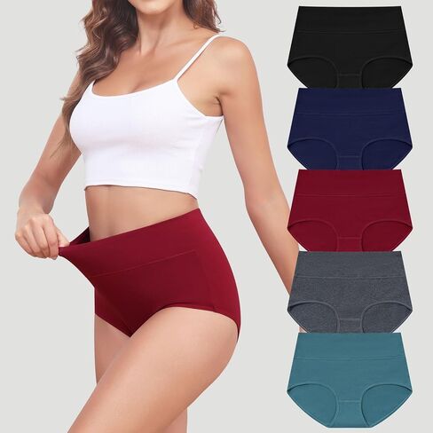 Cotton High Waisted Womens Underwear - 4PCS Fashion Pure Color Comfort Ladies Panties Full Coverage Bikini Briefs in Saudi Arabia