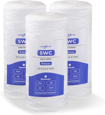 5 ميكرون 10 × 4.5 بوصة استبدال خرطوشة فلتر مياه بئر الرواسب المنزلية بالكامل لـ CW5-BBS، WP5BB97P، 355214-43، SWC-45-1005، WPX5BB97P، PC40، PC10، RS22، 84637، CW25-BBS (عبوة من 3) in Kuwait