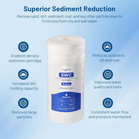 5 Micron 10" x 4.5" Whole House String Wound Sediment Well Water Filter Cartridge Replacement for CW5-BBS, WP5BB97P, 355214-43, SWC-45-1005, WPX5BB97P, PC40, PC10, RS22, 84637, CW25-BBS (Pack of 3) in Saudi Arabia