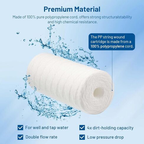 5 Micron 10" x 4.5" Whole House String Wound Sediment Well Water Filter Cartridge Replacement for CW5-BBS, WP5BB97P, 355214-43, SWC-45-1005, WPX5BB97P, PC40, PC10, RS22, 84637, CW25-BBS (Pack of 3) in Saudi Arabia