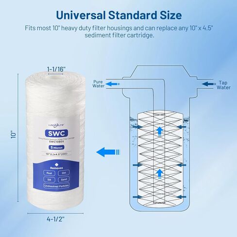 5 Micron 10" x 4.5" Whole House String Wound Sediment Well Water Filter Cartridge Replacement for CW5-BBS, WP5BB97P, 355214-43, SWC-45-1005, WPX5BB97P, PC40, PC10, RS22, 84637, CW25-BBS (Pack of 3) in Saudi Arabia