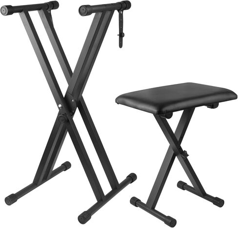 Large Keyboard Stand Piano Bench Set, Double X Adjustable Keyboard Stand Piano Stand with Lockable Straps for Adults, (Large Piano Keyboard Stand x 1, Piano Bench x 1), (7 Adjustable Heights) in Saudi Arabia