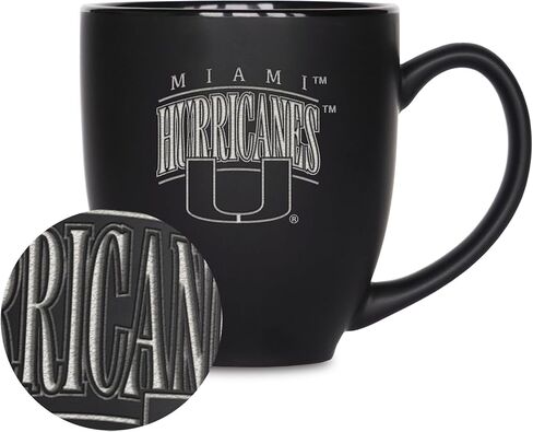 Rico Industries NCAA Miami Hurricanes - كوب The U Tribute سعة 15 أونصة محفور بالليزر أسود غير لامع من السيراميك - للمشروبات الساخنة أو الباردة in Saudi Arabia