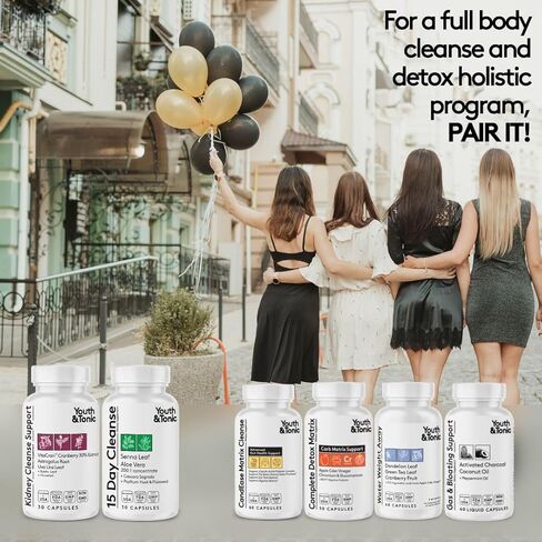 يوث آند تونيك لتنظيف القولون والكلى لمدة 15 يومًا - يدعم الإمساك والانتفاخ في بعض الأحيان؛ صحة المسالك البولية - السنا والتوت البري - 60 حبة للرجال والنساء in Kuwait