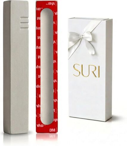 SURI Mezuzah للباب مع التمرير من الداخل - حافظة Judaica Mezzuzah من الخرسانة البيضاء مقاس 4 بوصات مع لفافة غير موافق للشريعة اليهودية، لاصق ذاتي اللصق، صندوق هدايا متضمن، يناسب لفيفة مقاس 3 بوصات in Kuwait
