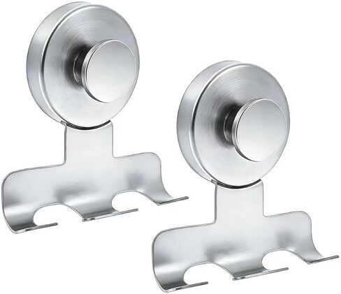 Suction Cup Razor Holder,Stainless Steel Wall Mount Hooks,Heavy-Duty to 15 lbs,No-Drill Shower Hooks for Razors, Towels and Loofahs (Brushed Silver, 2 Pack) in Saudi Arabia