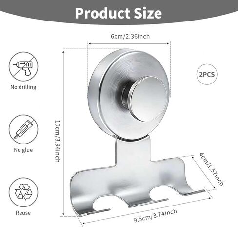 Suction Cup Razor Holder,Stainless Steel Wall Mount Hooks,Heavy-Duty to 15 lbs,No-Drill Shower Hooks for Razors, Towels and Loofahs (Brushed Silver, 2 Pack) in Saudi Arabia