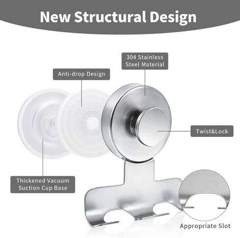 Suction Cup Razor Holder,Stainless Steel Wall Mount Hooks,Heavy-Duty to 15 lbs,No-Drill Shower Hooks for Razors, Towels and Loofahs (Brushed Silver, 2 Pack) in Saudi Arabia