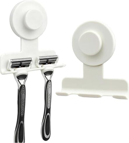 Suction Cup Razor Holder,Stainless Steel Wall Mount Hooks,Heavy-Duty to 15 lbs,No-Drill Shower Hooks for Razors, Towels and Loofahs (Brushed Silver, 2 Pack) in Saudi Arabia
