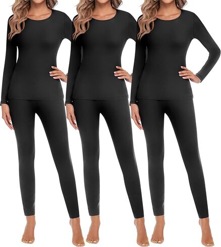 Ekouaer 3 مجموعات ملابس داخلية حرارية للنساء طويلة الأكمام طبقة أساسية للطقس البارد S-XXL in Saudi Arabia