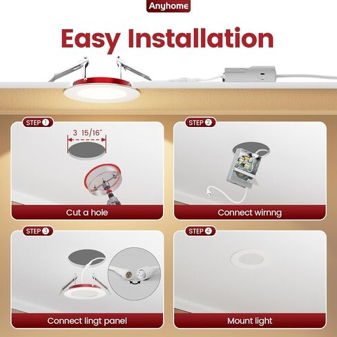 12 Pack 4 Inch Fire Rated Led Recessed Light with Junction Box, 2 Hour Fire Rating,5CCT Selectable Led Ultra Thin Recessed Lighting,9W 700LM CRI90,Dimmable Led Wafer Light,ETL& ES in Saudi Arabia