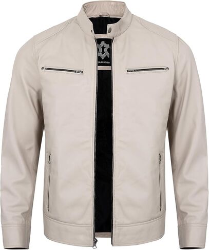 Leather Jacket Men - Casual Real Lambskin Cafe Racer Style Men's Leather Motorcycle Jackets in Kuwait