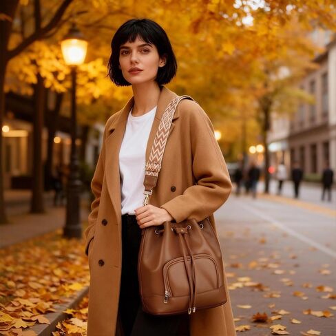 AFKOMST Leather Bucket Bag and Drawstring Crossbody Purse for Women Medium Tote and Hobo Handbag with Guitar Strap in Kuwait