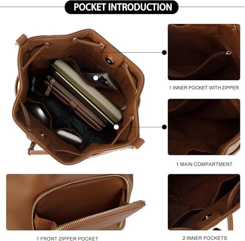 AFKOMST Leather Bucket Bag and Drawstring Crossbody Purse for Women Medium Tote and Hobo Handbag with Guitar Strap in Kuwait