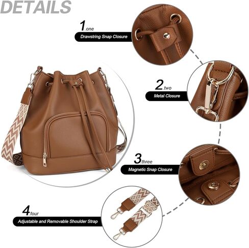 AFKOMST Leather Bucket Bag and Drawstring Crossbody Purse for Women Medium Tote and Hobo Handbag with Guitar Strap in Kuwait