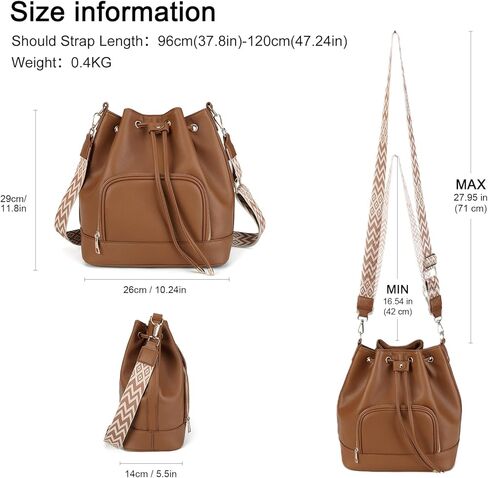 AFKOMST Leather Bucket Bag and Drawstring Crossbody Purse for Women Medium Tote and Hobo Handbag with Guitar Strap in Kuwait