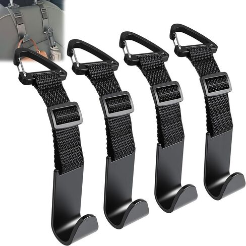 Amooca مسند الرأس السنانير للسيارة قابل للتعديل 4 حزمة مقعد السيارة الخلفي المنظم تخزين شماعات حامل لحقائب المحفظة مشبك عالمي مناسب أسود in Kuwait