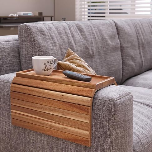Sofa Arm Tray,Acacia Wood Folding Couch Arm Tray,Sofa Armrest Trays with Anti-Slip Pad for Drinks,Snacks,Phone,Remote Control in Saudi Arabia