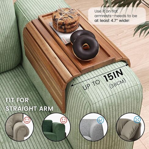 Sofa Arm Tray,Acacia Wood Folding Couch Arm Tray,Sofa Armrest Trays with Anti-Slip Pad for Drinks,Snacks,Phone,Remote Control in Saudi Arabia