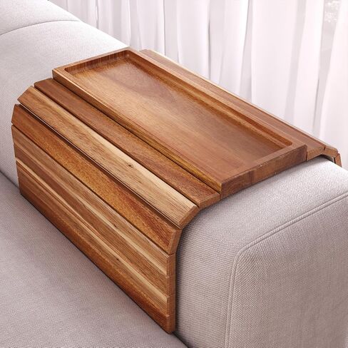 Sofa Arm Tray,Acacia Wood Folding Couch Arm Tray,Sofa Armrest Trays with Anti-Slip Pad for Drinks,Snacks,Phone,Remote Control in Saudi Arabia