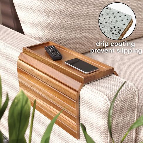 Sofa Arm Tray,Acacia Wood Folding Couch Arm Tray,Sofa Armrest Trays with Anti-Slip Pad for Drinks,Snacks,Phone,Remote Control in Saudi Arabia
