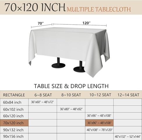 70x120 Table Cloth - 6 Pack Rectangular White Washable Stain and Wrinkle Resistant Polyester Table Cover for Dining Tables, Various Parties and Camping (White) in Saudi Arabia