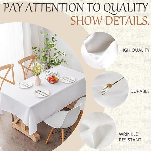 70x120 Table Cloth - 6 Pack Rectangular White Washable Stain and Wrinkle Resistant Polyester Table Cover for Dining Tables, Various Parties and Camping (White) in Saudi Arabia