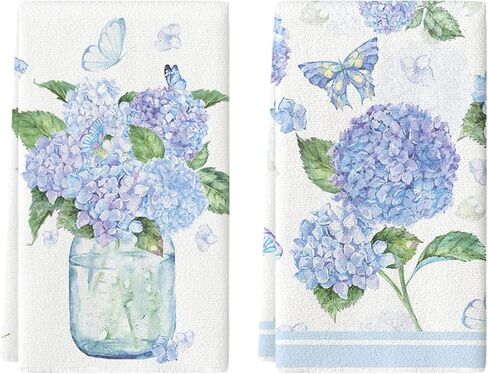 Artoid Mode Hydrangea Vase Butterfly Spring مناشف المطبخ مناشف الأطباق، 18 × 26 بوصة زهور الصيف زينة للعطلات مناشف اليد مجموعة من 2 in Saudi Arabia